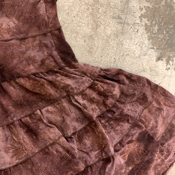 Vintage raindrops burned velvet Brown Tiered Women's Skirt fairy grunge - Picture 2 of 3